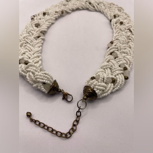 3 for $30 Vintage 90s Braided White Seed Bead Choker Necklace Multi Strand - Picture 8 of 10